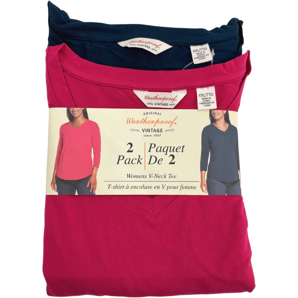 Weatherproof | Women's V-Neck Tee | 2 Pack | Navy & Pink | Various Sizes